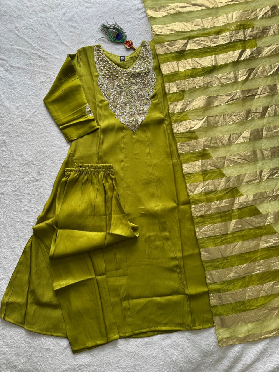 AARADHYA PARROT GREEN ANARKALI SET