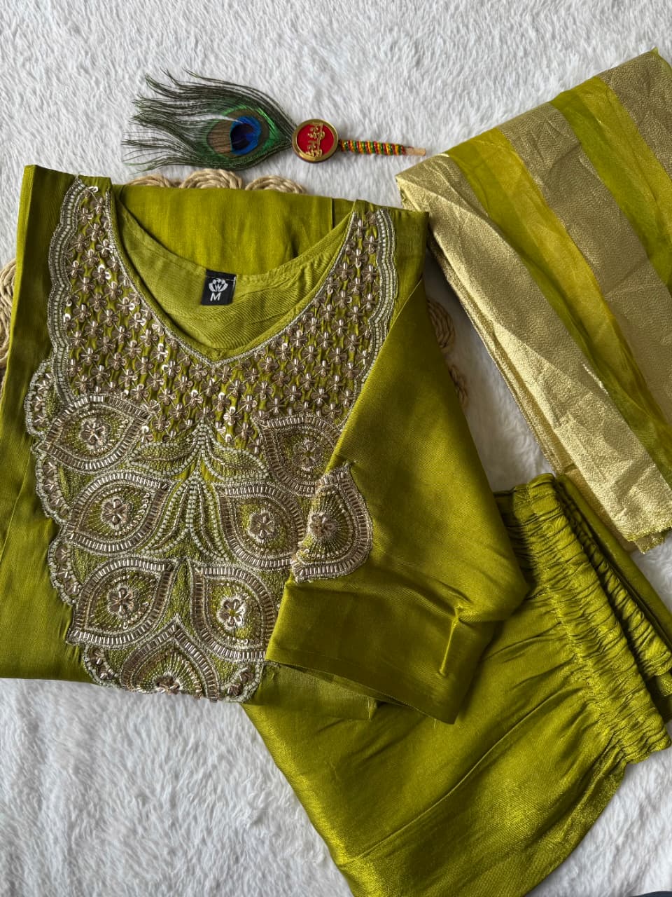 AARADHYA PARROT GREEN ANARKALI SET